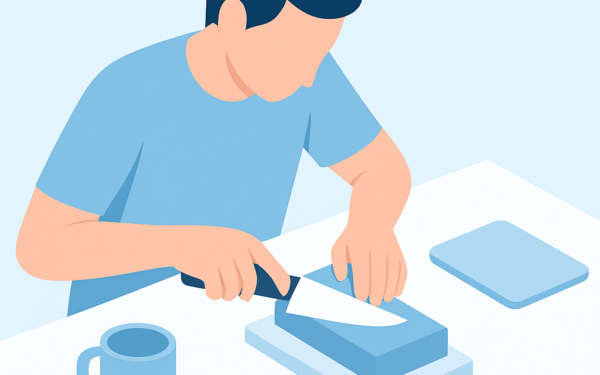 Ilustração BoraDicas tutorial como afiar faca em casa com pedra