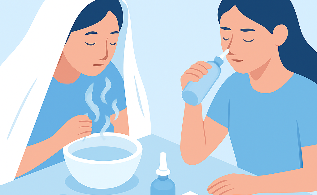 Ilustracao BoraDicas tutorial como aliviar sinusite em casa com inalacao e lavagem nasal salina