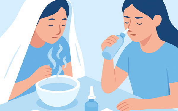 Ilustracao BoraDicas tutorial como aliviar sinusite em casa com inalacao e lavagem nasal salina