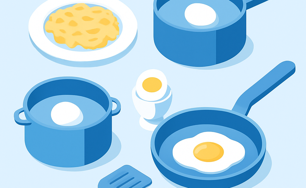 Ilustracao BoraDicas tutorial como cozinhar ovo perfeito mexido cozido e frito