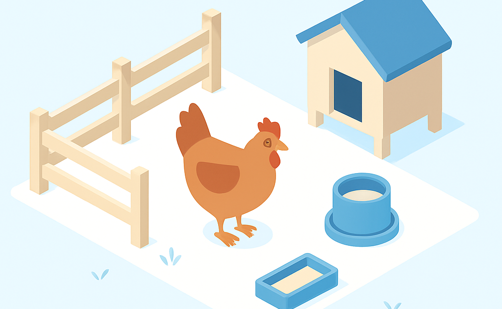 Ilustracao BoraDicas tutorial como cuidar de galinha no quintal com cercado e alimentacao