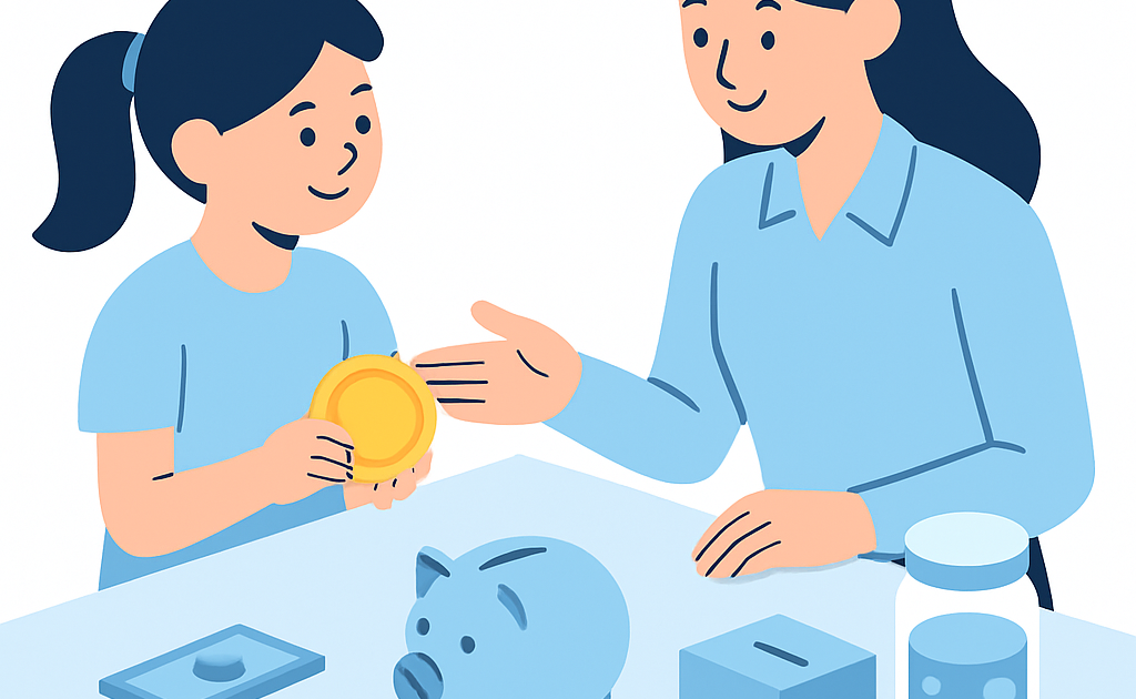 Ilustracao BoraDicas tutorial educacao financeira para criancas com mesada e cofrinho