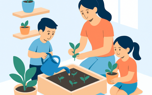 Ilustracao BoraDicas tutorial como fazer horta com criancas em casa