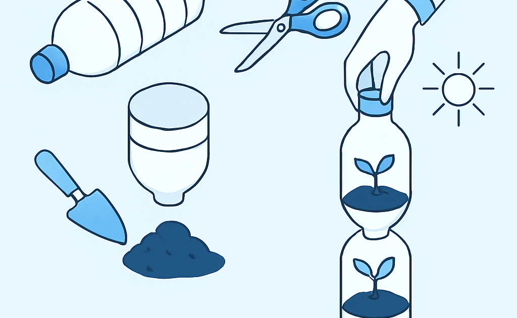 Ilustracao BoraDicas tutorial horta vertical garrafa PET passo a passo