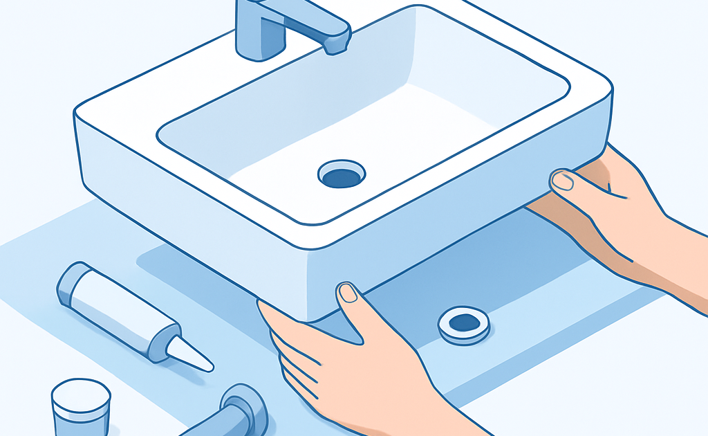 Ilustracao BoraDicas tutorial como instalar cuba de banheiro com ferramentas e materiais