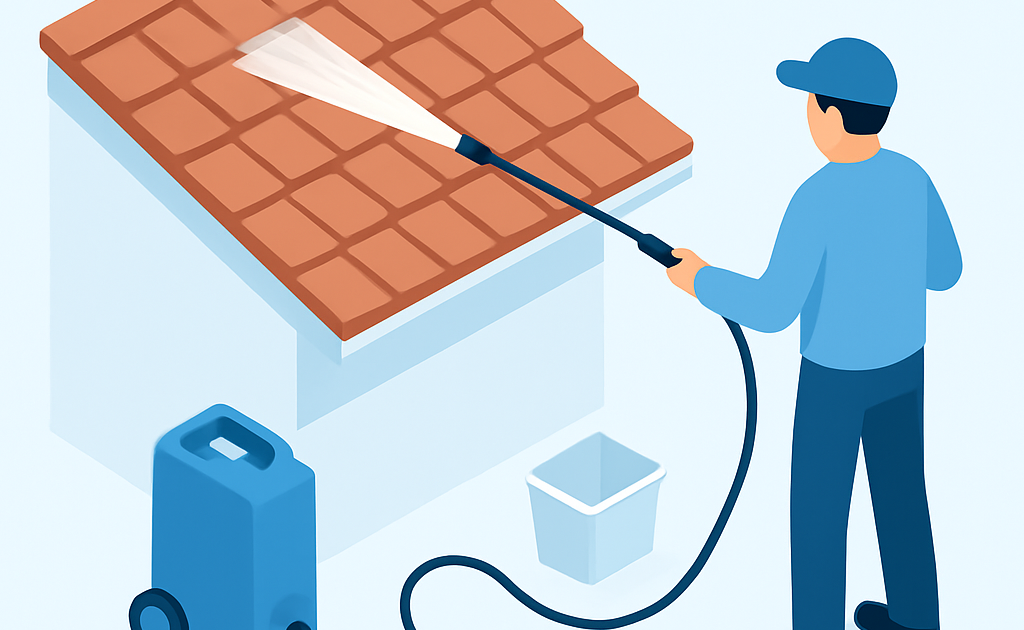 Ilustracao BoraDicas tutorial como limpar telhado com pressao sem subir