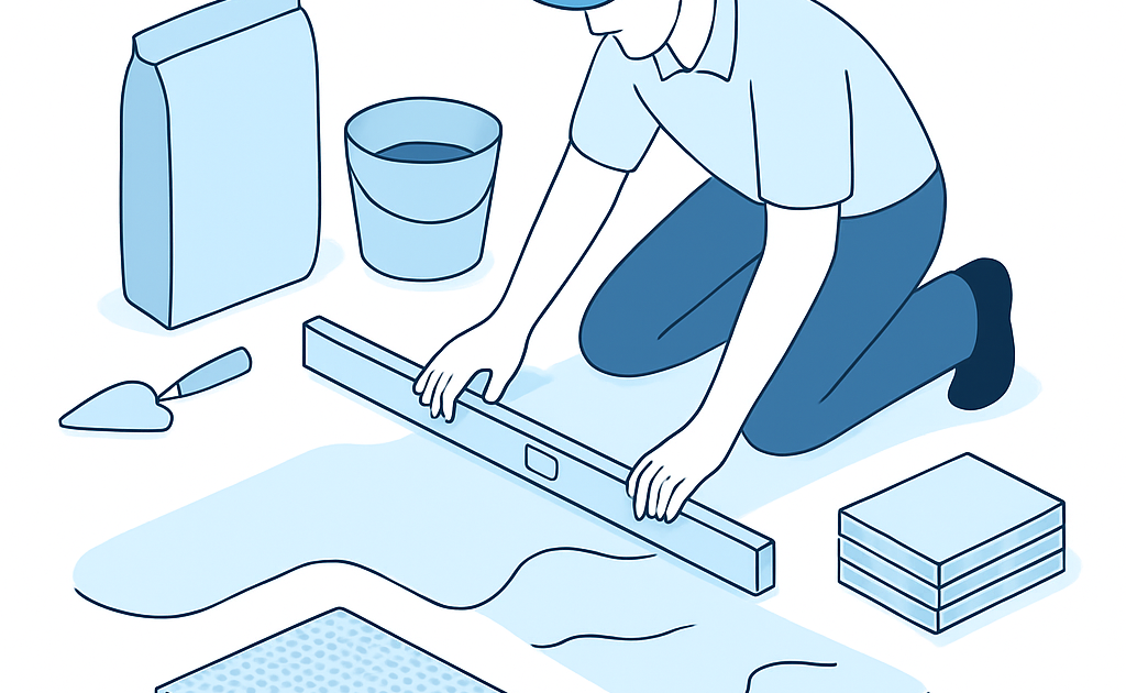 Ilustracao BoraDicas tutorial nivelamento de piso irregular com massa autonivelante