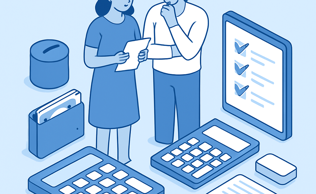 Ilustração BoraDicas tutorial como organizar orçamento familiar com caderno e calculadora