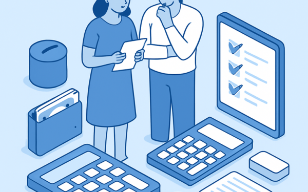 Ilustração BoraDicas tutorial como organizar orçamento familiar com caderno e calculadora