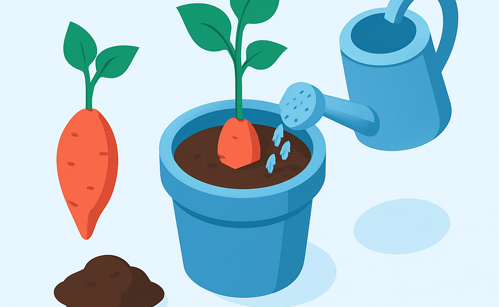 Ilustracao BoraDicas tutorial como plantar batata doce em vaso