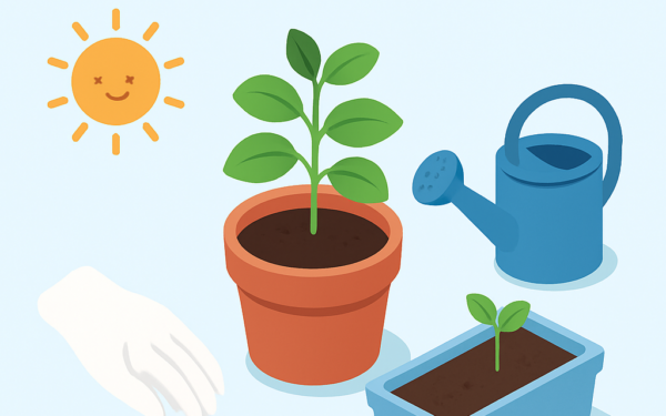 Ilustracao BoraDicas tutorial como plantar manjericao em vaso