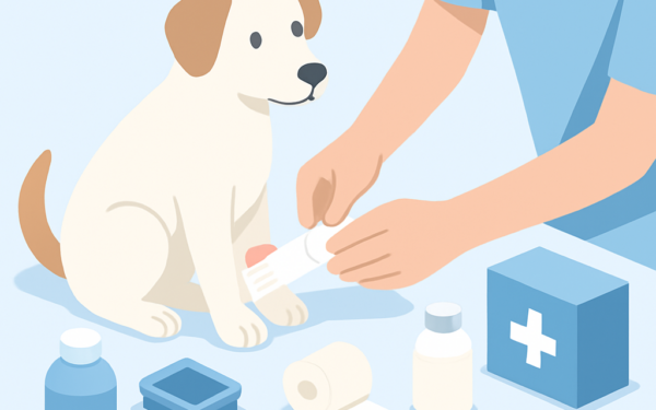 Ilustracao BoraDicas tutorial sobre como tratar ferida em pet em casa com primeiros socorros